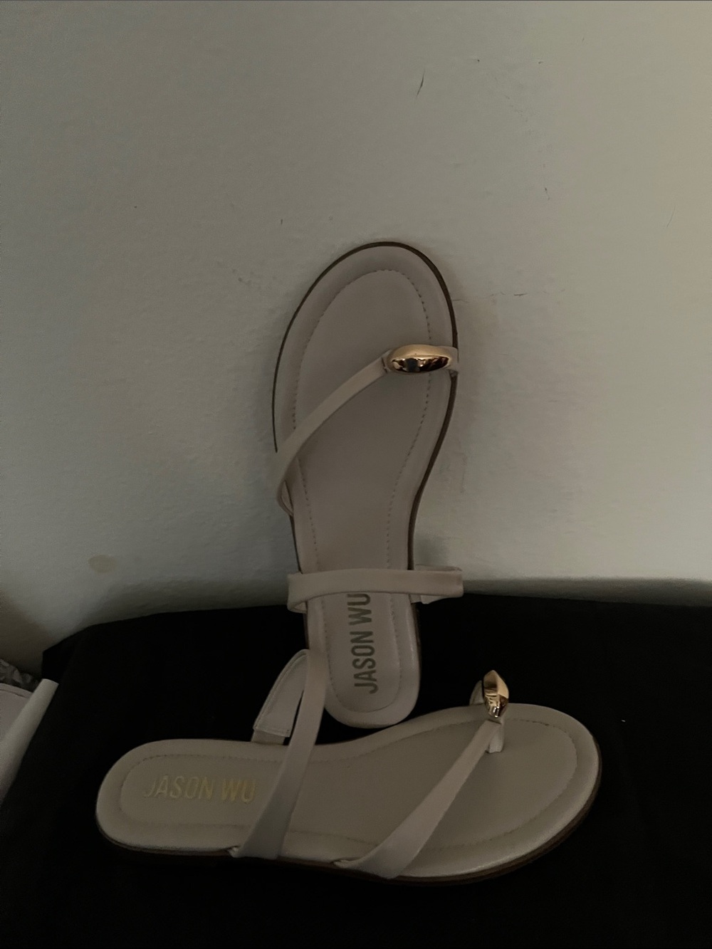 Jason Wu Gray Leather Toe-Ring Sandals with Gold Accent
